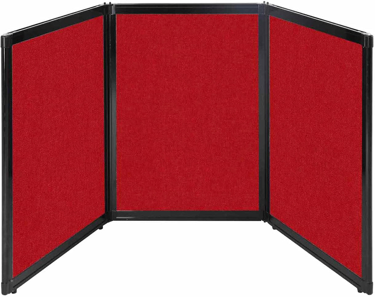 Versare Folding Tabletop Display | 3-Panel Partition | Lightweight Portable Workspace Divider | Red 78" x 36"