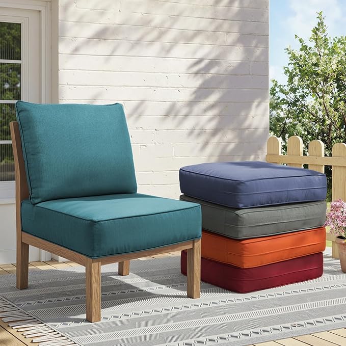Outdoor Cushion Set for Furniture Patio Furniture, UV Resistant, Water Resistant - 6 Inch Thick Foam Garden Cushions– 24x24 Inch Patio Seat Covers for Chair/Sofa/Couch | Peacock Green | 3-Pack |