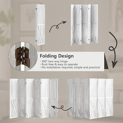 ALeesing 6 Panel Pegboard Room Divider, 5.6Ft Pegboard Display Folding Privacy