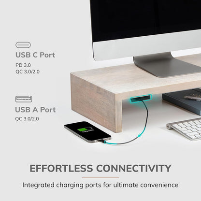 Anji Mountain Wooden Monitor Stand - Elegant Monitor Riser,Perfect Monitor Stand for Desk Organization, Durable Wood Construction monitor stands,Enhances Ergonomics and Workspace Efficiency,White Wash