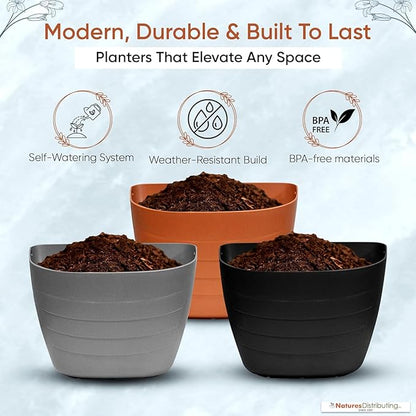 12 Inch Self-Watering Wall Planter for Indoor & Outdoor Use – Vertical Hanging Planter, BPA-Free, UV-Resistant – Perfect for Flowers, Herbs & Vegetables (Terracotta, with Plug)