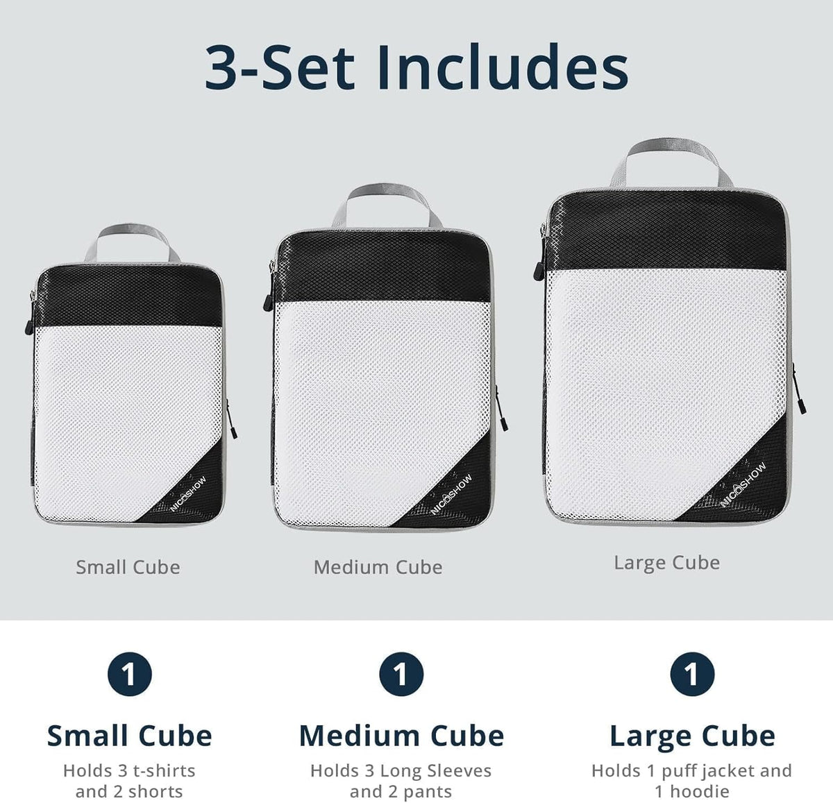 6 Set Compression Packing Cubes for Travel - Compressible, Lightweight, and Space-Saving Packing Cubes, Travel Essentials for Women, Black