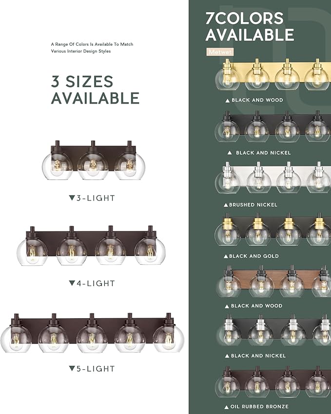 METWET Bathroom Light Fixtures Over Mirror, 5-Light Oil Rubbed Bronze Bathroom