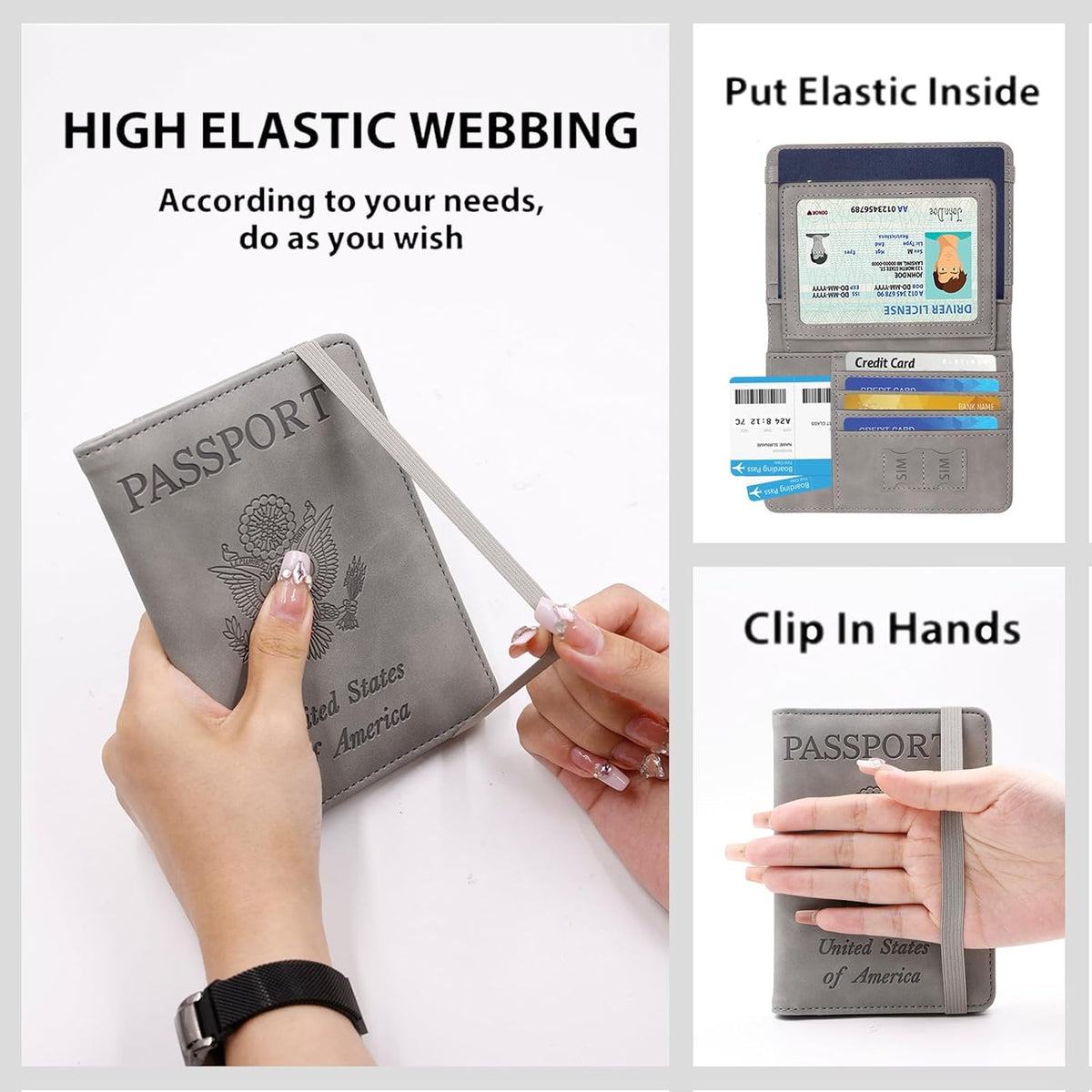 Melsbrinna RFID Passport Holder for Travel, Unisex Adults, Grey, PU Leather, RFID Protected, Passport Cover