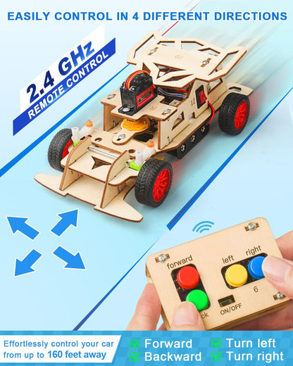Poraxy STEM Kit for Kids, Remote Control Car with 160ft Range and Auto-Centering Steering