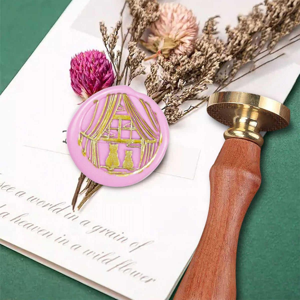 Animal Wax Seal Stamp with Removable Brass Head Wooden Handle for Envelope Sealing