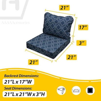 AAAAAcessories Outdoor Seat Cushions for Chairs, Fade-Resistant, Waterproof Patio Furniture Replacement Cushions, 21" x 21" x 3" + 21" x 17", Slate Blue Vine Trellis