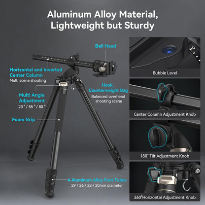 SmallRig CT200 72.8"/200cm Horizontal Overhead Tripod for Camera with Smartphone Holder & Carrying Bag, 33lb Max Load Aluminum Horizontal Camera Tripod for Overhead Shots