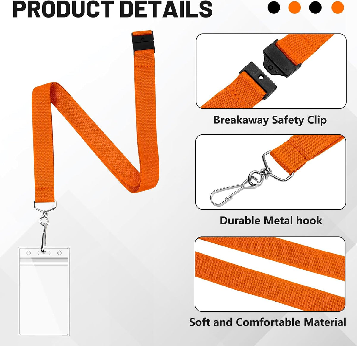 24-Pack Orange Breakaway Lanyards with Waterproof Badge Holders, Metal Hook, Polyester Neck Straps for ID Cards, Events, Office, and Schools