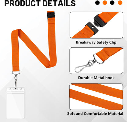 24-Pack Orange Breakaway Lanyards with Waterproof Badge Holders, Metal Hook, Polyester Neck Straps for ID Cards, Events, Office, and Schools
