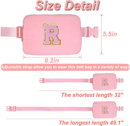 Personalized Belt Bag for Women Girls - Fashion Mini Waist Packs with Adjustable Strap - Trendy Travel Fanny Pack Crossbody Bags with Initial Letter - Teen Gifts | Peach,R