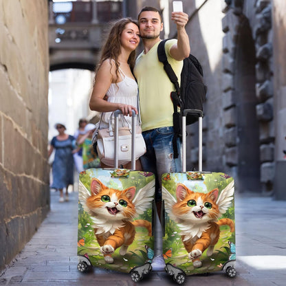 Travel Luggage Cover,Cute Cat Theme Suitcase Cover Accessory Kit, Luggage Tag, and Comfortable Luggage Handle Wrap, Washable Zipper Close Luggage Suitcase Protector (18-20 inch,S)