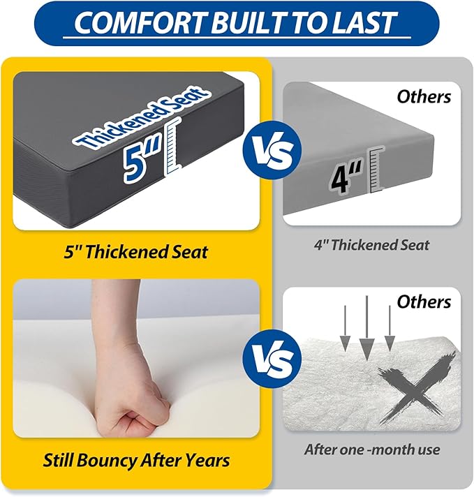 AAAAAcessories Outdoor Deep Seat Cushions, Waterproof, Fade-Resistant Replacement Cushions for Patio Furniture, 25.5" x 25.5" x 5" + 25.5" x 19", Set of 4, Shadow Gray