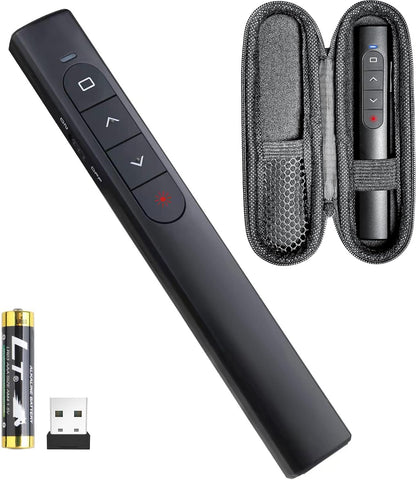 Presentation Clicker with Case,Wireless Presenter Remote with Laser Pointer Hyperlink & Volume Remote Control PowerPoint Office Presentation Clicker for Keynote/PPT/Mac/PC/Laptop(Battery Included)