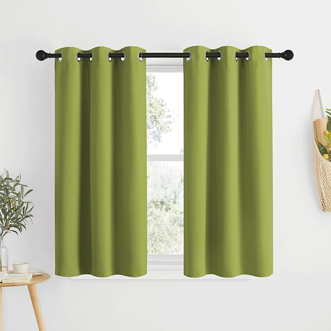 NICETOWN Room Darkening Kitchen Curtains - Window Treatment Thermal Insulated Grommet Light Blocking Curtains & Drapes for Bedroom/Cafe (Fresh Green, 2 Panels, 34 by 50)