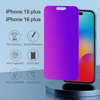 Compatible for iPhone 15 Plus/iPhone 16 Plus Privacy Screen Protector Tempered Glass 6.7 Inch, Purple Gradient Anti Spy Anti Blue Light HD Easy Installation