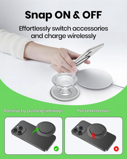 Solid Color Button Phone Grip – Minimalist Design, Durable and Lightweight, Grip and Stand for Smartphones (Hot Pink, Magnetic Type)