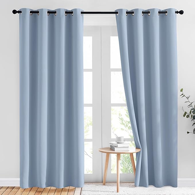 NICETOWN Vintage Blue Blackout Curtains for Living Room 84 inches Long - Thermal Insulated Grommet Room Darkening Window Treatments Sound Reducing Drapes for Bedroom, 2 Panels, W52 x L84