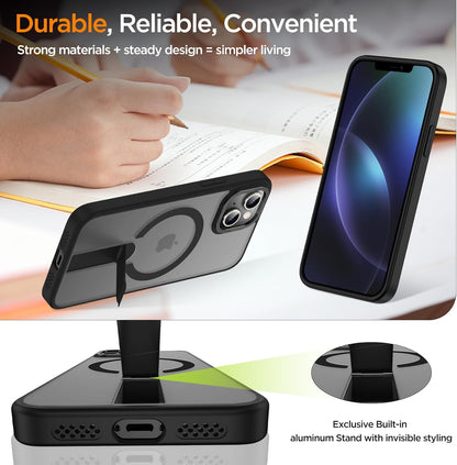 for iPhone 14 Case with Kickstand, Compatible with MagSafe, [Invisible Stand] Anti-Slip Shockproof Military-Grade Protection, Magnetic Slim Translucent Phone Case for iPhone 14 (Black)