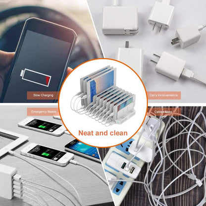Alxum iPad Charging Station, 96W 10 Port USB Charging Station for Tablet and More Multi Devices Organizer with Detachable Dividers, White