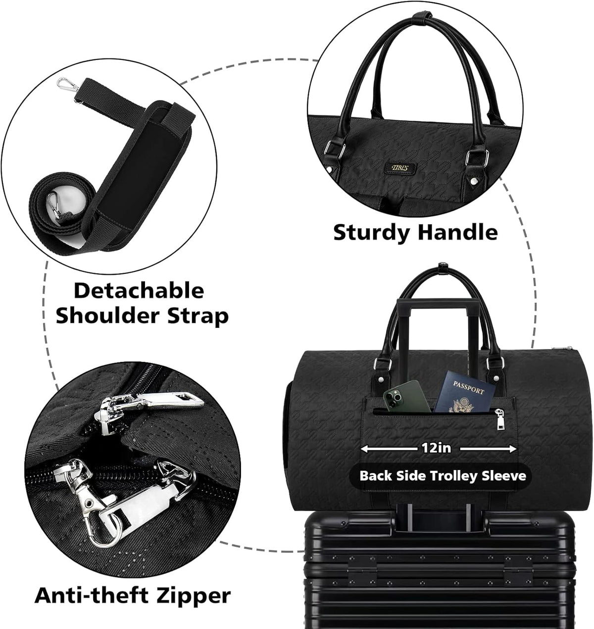 Garment Bag for Travel With Toiletry Bag Convertible Carry On Weekender Bag Large Travel Duffel Bags for Women 2 in 1 Hanging Suitcase Suit Travel Bags for Women & Men 3pcs Set (G-Black)