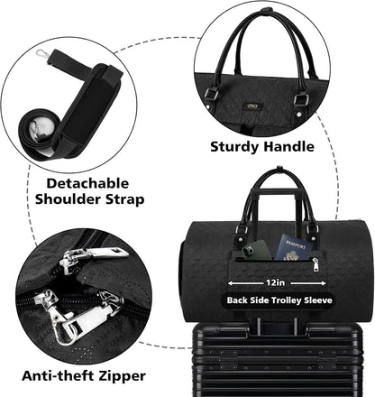 Garment Bag for Travel With Toiletry Bag Convertible Carry On Weekender Bag Large Travel Duffel Bags for Women 2 in 1 Hanging Suitcase Suit Travel Bags for Women & Men 3pcs Set (G-Black)
