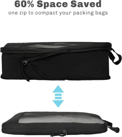 Hynes Eagle 6 Set/ 4 Set/ 2 Set Compression Packing Cubes Travel Essentials Lightweight Nylon Luggage Suitcase Organizer Bag Black 6PCS