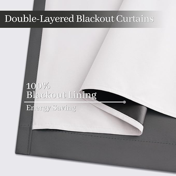Yakamok Room Darkening 100% Blackout Curtains Grommet Window Treatments with 2 Thick Layers-Charcoal Grey Thermal Insulated Drapes Set of 2 Panels for Bedroom Living Room 52 Inches by 84 Inches Length