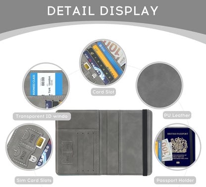 ILIYAH-Passport Cover-Passport Holder Travel Wallet-RFID Blocking Passport Case Travel Accessories Card Holder Wallet Unisex Travel Gifts（Grey）