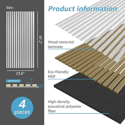 Art3d 4 Wood Slat Acoustic Panels