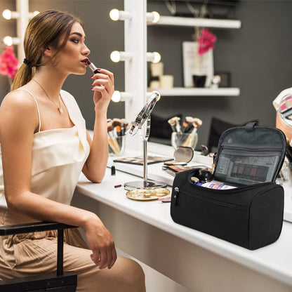 Buruis Travel Toiletry Bag for Men and Women, Hanging Toiletry Organizer Cosmetics Makeup Bag, Water-resistant Dopp Kit Shaving Bag, Small Toiletry Bag for Travel Essentials, Accessories (Black)