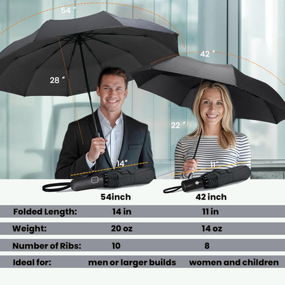 SIEPASA Windproof Travel Compact Umbrella-Automatic Umbrellas for Rain-Compact Folding Umbrella, Travel Umbrella Compact, Windproof Umbrellas for Men Women Teenage.(Black, 54 Inch)