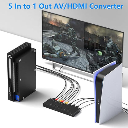 5 in to 1 Out RCA/HDMI Switcher，3 Way HDMI 2.0 + 2 RCA to HDMI Converter