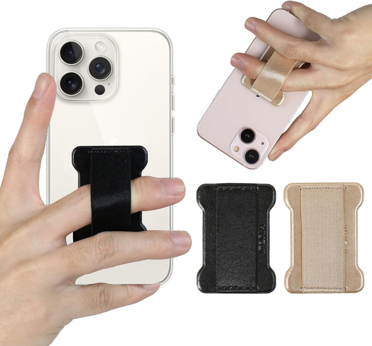Universal Phone Grip for Smartphones - Phone Holder for Hand for Back of Phone - Wireless Charging Compatible (Black Gold) - 2Pack