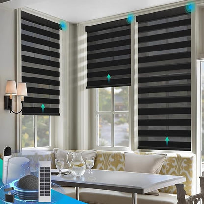 Motorized Zebra Blinds, Solar Powered Dual Layer Automatic Shades