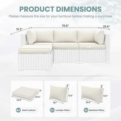 UDPATIO Outdoor Cushions for Patio Furniture Upgraded, Waterproof Patio Furniture Cushions Replacement, 4" Deep Seat Outdoor Sectional Cushions for 4-seat Patio Furniture Chair Sofa Couch, Cream