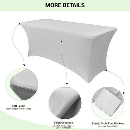 Obstal Stretch Spandex Table Cover for Standard Folding Tables - Universal Rectangular Fitted Tablecloth Protector for Wedding, Banquet and Party (Silver, 4 Ft)