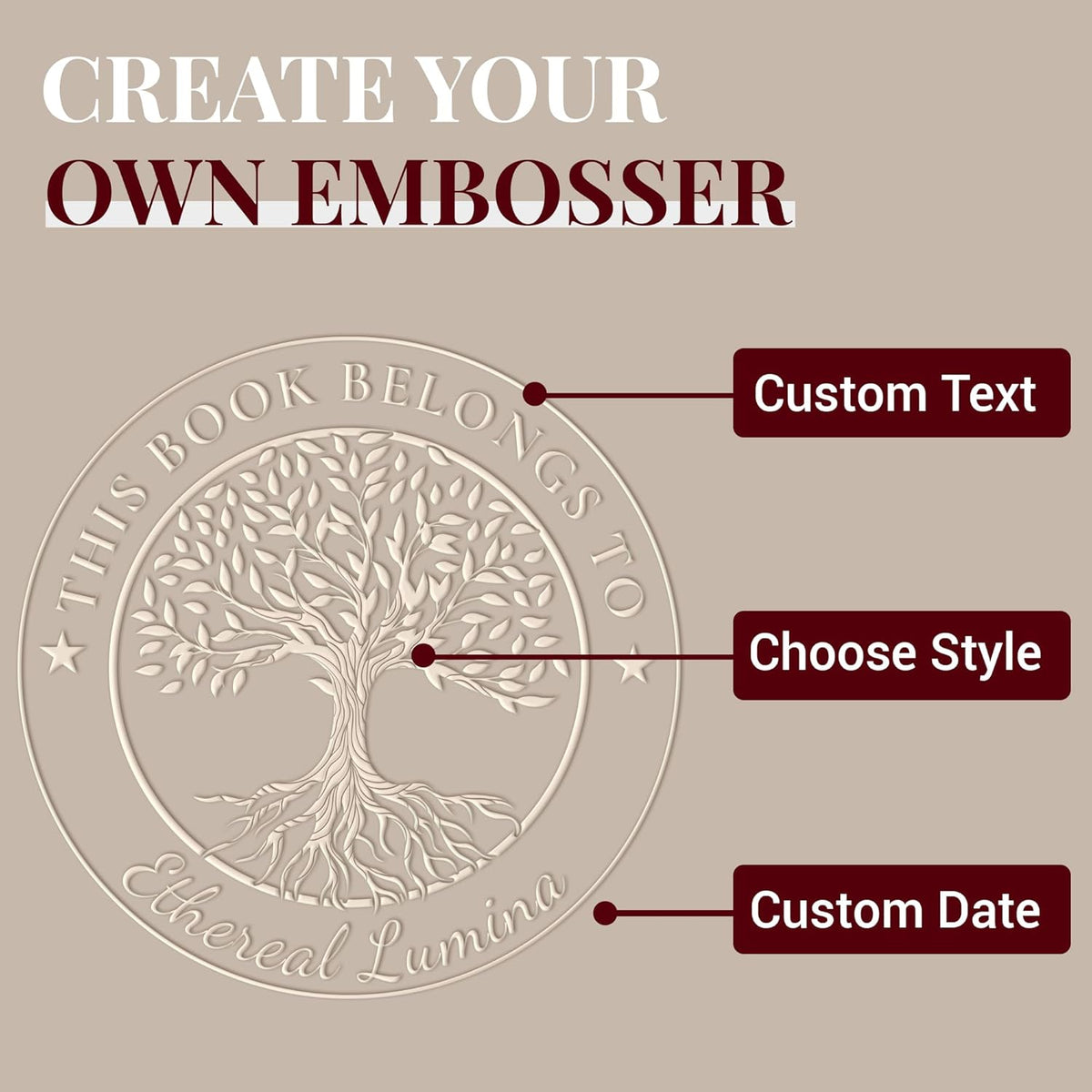Easycosy Personalized Book Embosser | Custom Embosser & Stamps from The Library of | Book Stamp Personalized with Your Name & Choice Birthday Gifts for Book Lover(Tree 4)