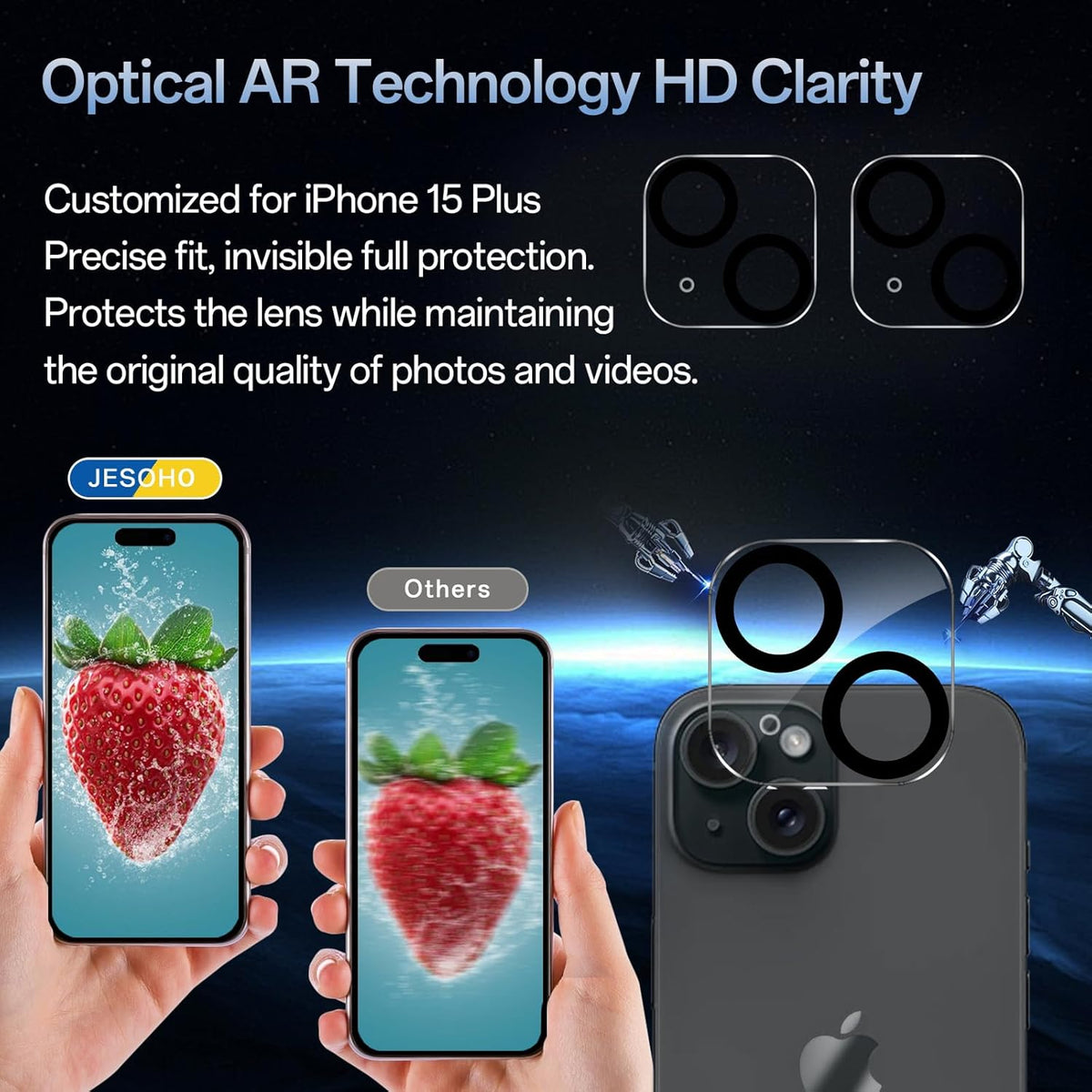 Screen Protector for iPhone 15 Plus [6.7 Inch],2 pcs Colorless Anti-Blue Light Tempered Glass Films, HD Clear, 9H Hardness, No Bubbles, Case Friendly with 2 pcs Camera Lens Protector