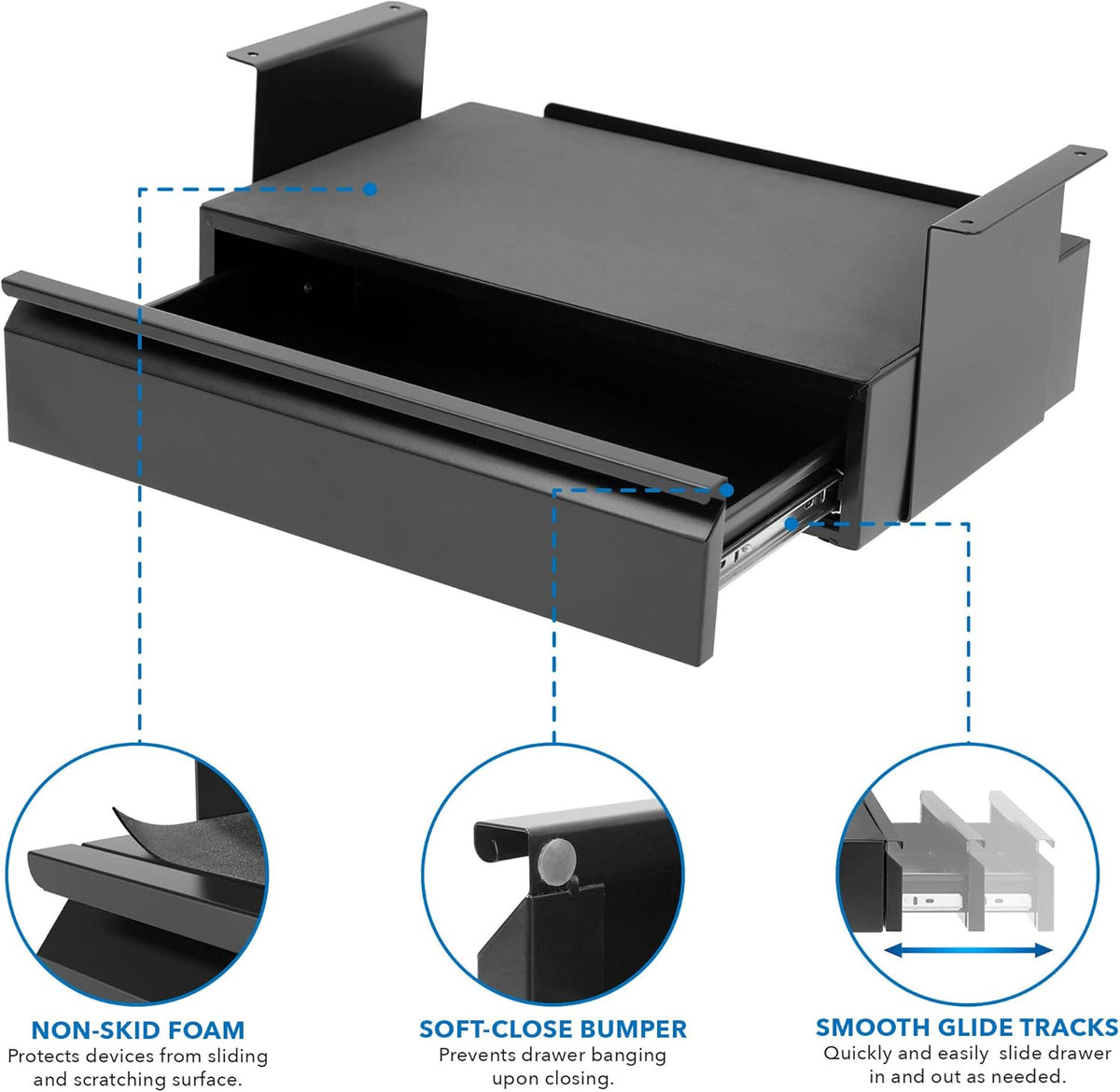 Mount-It! Under Desk Pull-Out Drawer Kit with Laptop and Tablet Shelf | Office Storage Organizer | Mounts to Desktops Tables and Workbenches Over 0.71 Inches Thick | Matte Black