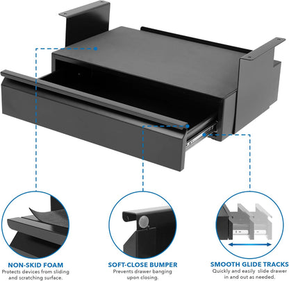 Mount-It! Under Desk Pull-Out Drawer Kit with Laptop and Tablet Shelf | Office Storage Organizer | Mounts to Desktops Tables and Workbenches Over 0.71 Inches Thick | Matte Black