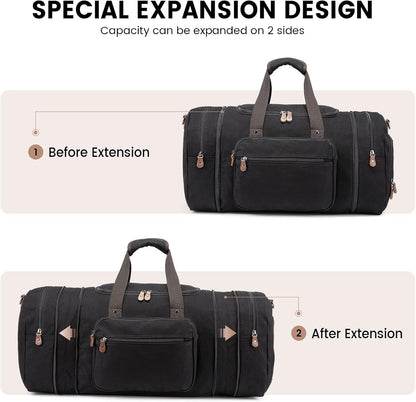 Sucipi Canvas Travel Duffel Bag for Men, Weekend Overnight Bag with Shoe Compartment and Toiletry Bag, Carry-On for Airplanes, Black