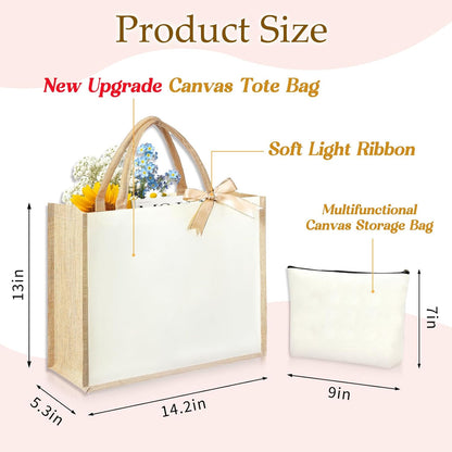 Initial Canvas Tote Bag & Makeup Bag for Women Teacher Bridesmaids，Personalized Present for Wedding, Birthday, Beach