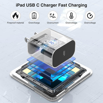 iPhone 16 15 Fast Charger 10ft, USB C Charging Block and Long Type C to C Cable Cord, Wall Plug Power Adapter Cube Brick for Apple 16 Pro Max/16 Pro/15 Plus/15 Pro Max/iPad 12.9/11 inch/Air/Mini-Black