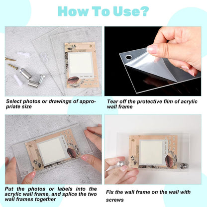 Demissle 4 Sets Clear Acrylic Wall Name Plate Holders Office Door Mount Name Plate Holder with Stainless Steel Standoff Screws for Office Home Store Restaurant (6 x 3 Inch)