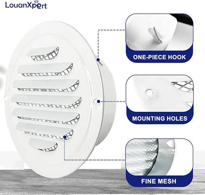 4 Inch Round Air Vent Covers,LouanXpert Stainless Steel Soffit Vent Covers Louvered Grille Cover Vent Flat Ducting Ventilation Air Outlet with Built-in Fine Mesh for House,Garage, RV(100mm - 2PCS)