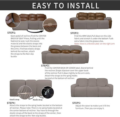 Easy-Going 8 Pieces Recliner Sofa Stretch Sofa Slipcover Sofa Cover Furniture Protector Couch Soft with Elastic Bottom Kids, Spandex Jacquard Fabric Small Checks Taupe