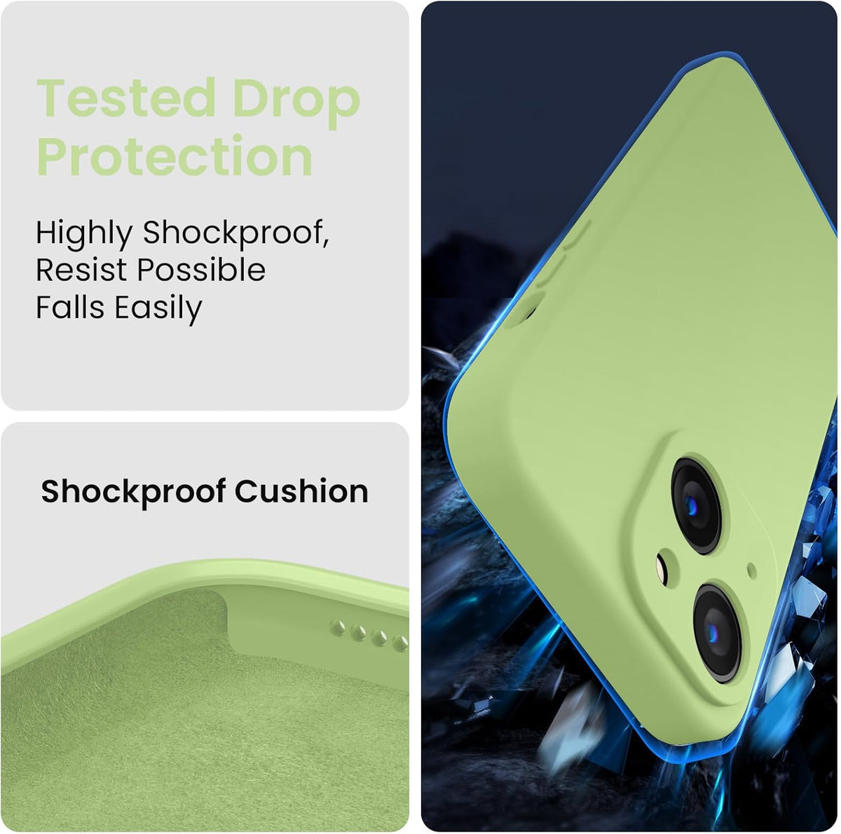 FireNova Designed for iPhone 14 Case, Silicone Upgraded [Camera Protection] Phone Case with [2 Screen Protectors], Soft Anti-Scratch Microfiber Lining Inside, 6.1 inch, Tea Green