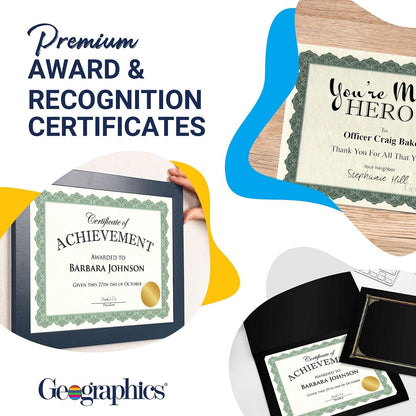 Recycled Blank Parchment Certificate Paper, 8.5 x 11, Optima Green with Gold Foil, Pack of 100 - Certificate Paper for Printing - Ideal Cardstock for Printers
