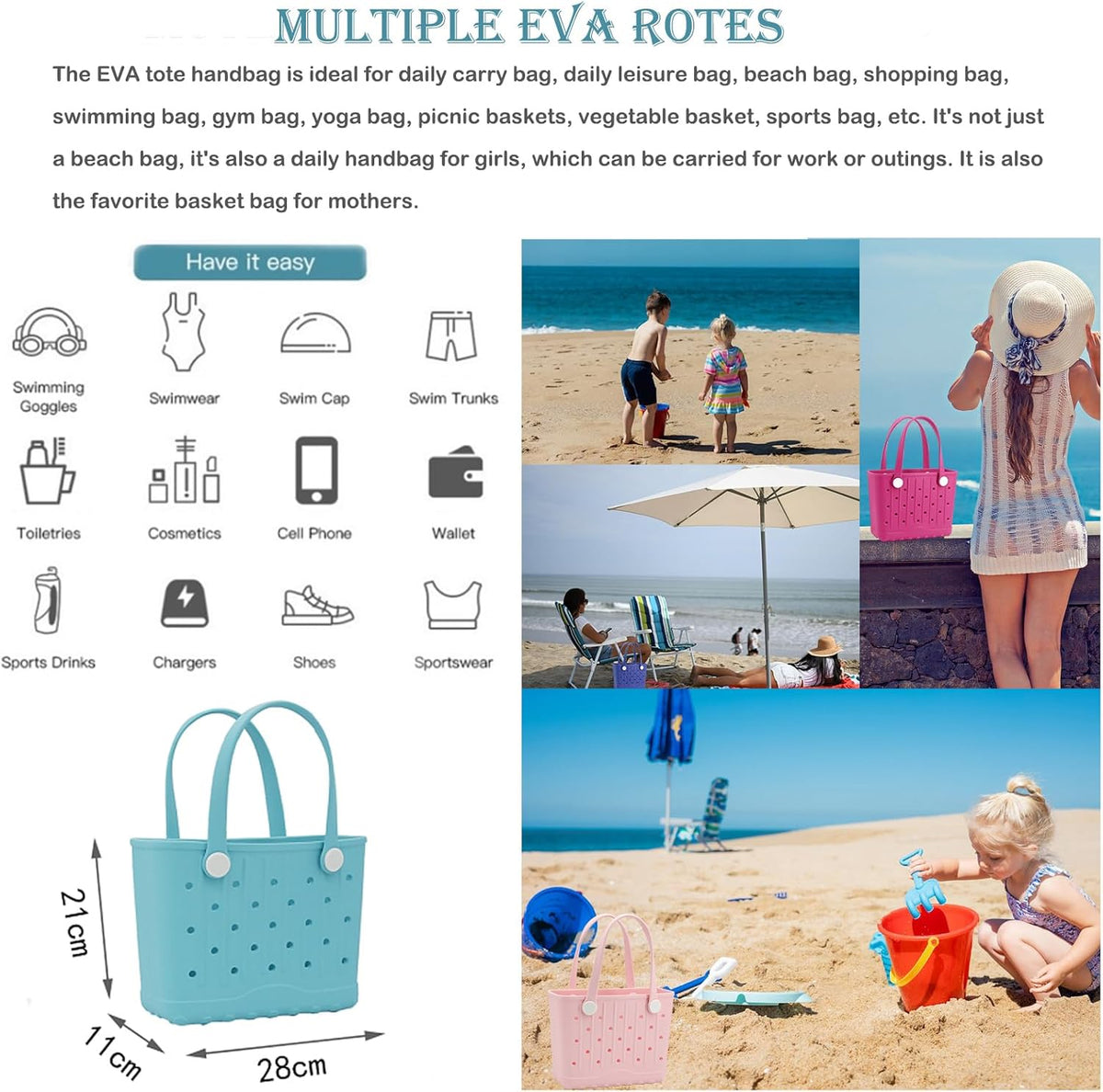 Small EVA Beach Bag Creative Rubber Beach Totes Waterproof Travel Bags Anti-tilting Handbag for Sports Pool BeachYoga